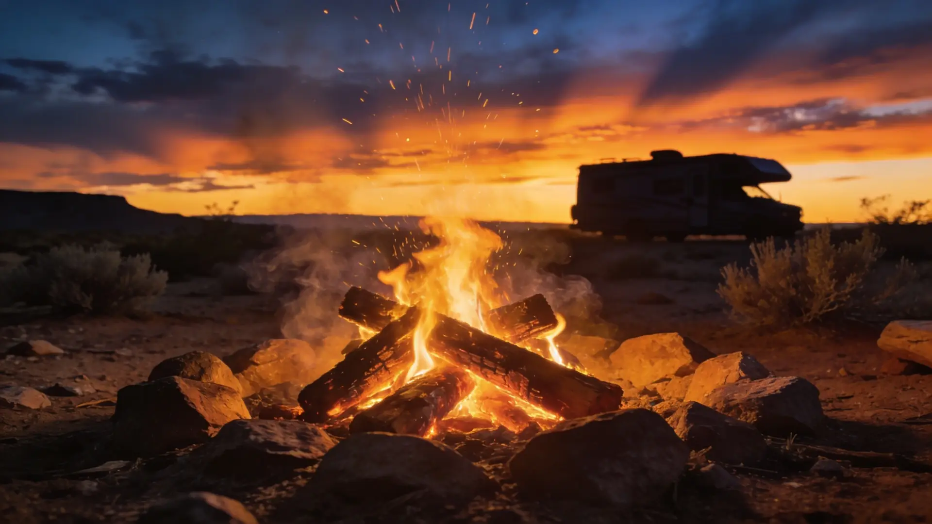 boondocking campfire sunset - Valley of Fire Backcountry, Nevada