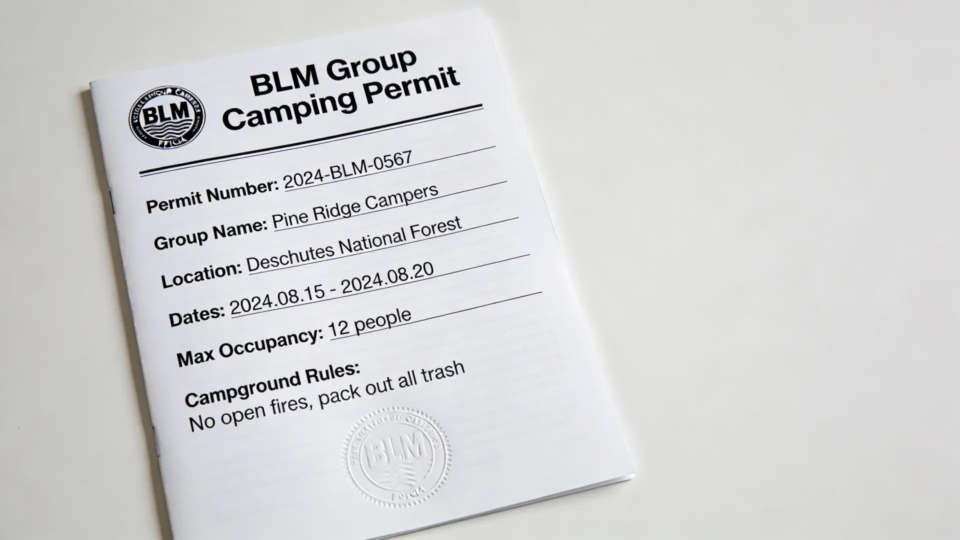 BLM group camping permit document - Rule 6: Obtain Required Permits for Group Activities